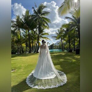 Chapel Length Lace Wedding Veil with Comb